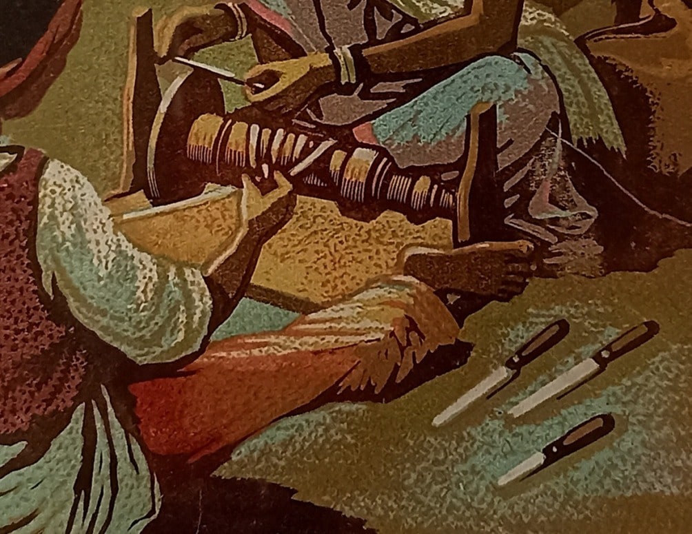 Haren Das Knife Grinder Colour Wood cut on Paper Print Size 8.1 x 6.4 inches 1959 (2)