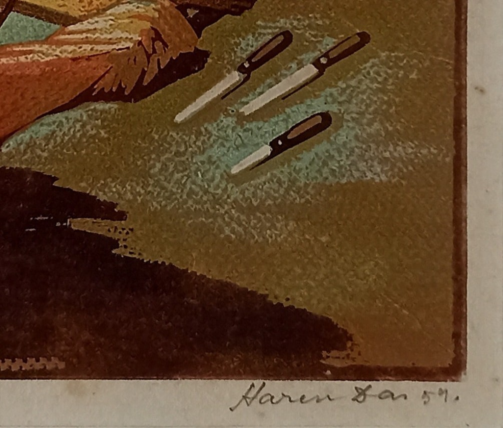 Haren Das Knife Grinder Colour Wood cut on Paper Print Size 8.1 x 6.4 inches 1959 (4)
