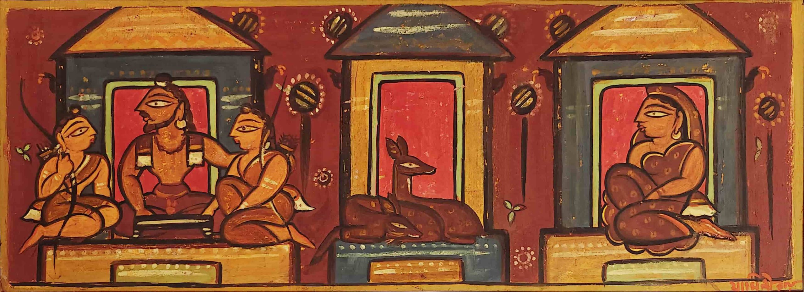 Jamini Roy Untitled Tempera on Board 8.5 x 24.4 inches
