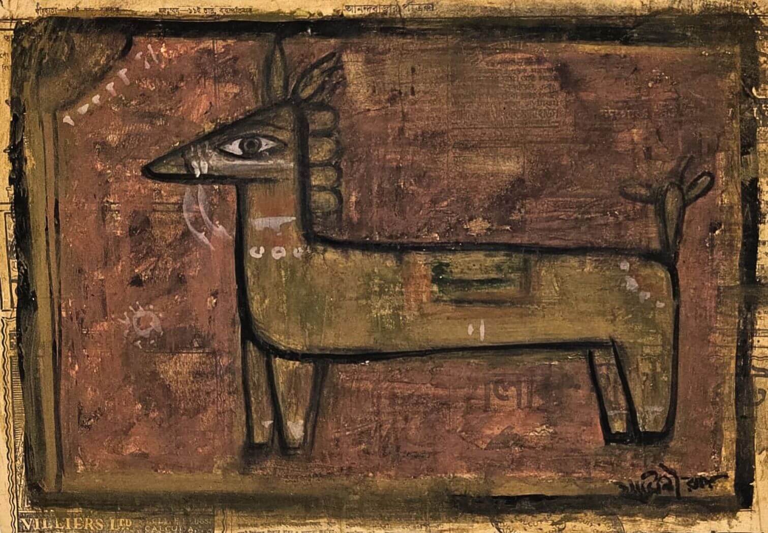 Jamini Roy Untitled Tempera on Newspaper 10 x 14.6 inches