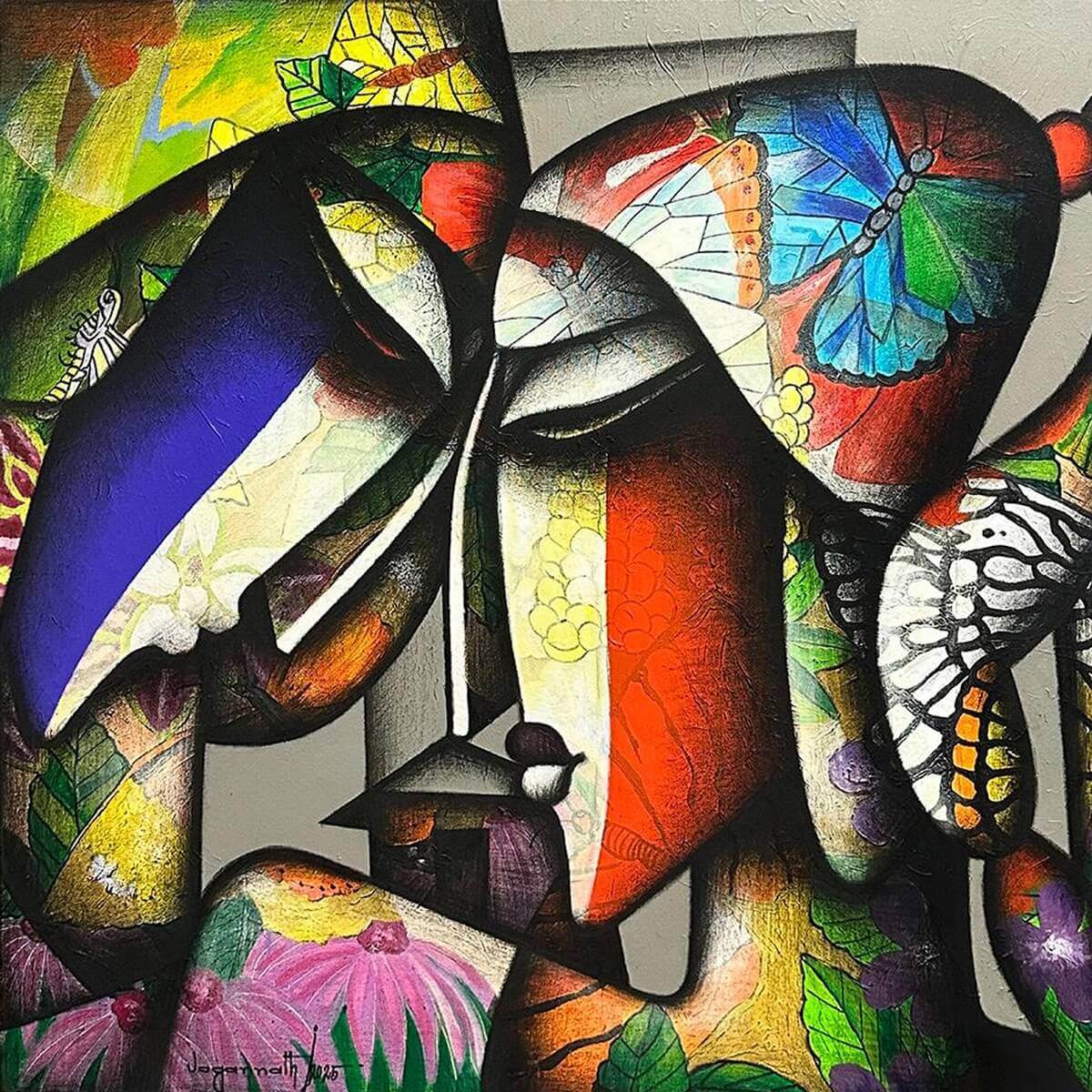 Jagannath Paul Entwined Heart Charcoal & Acrylic on Canvas 36 x 36 inches 2025