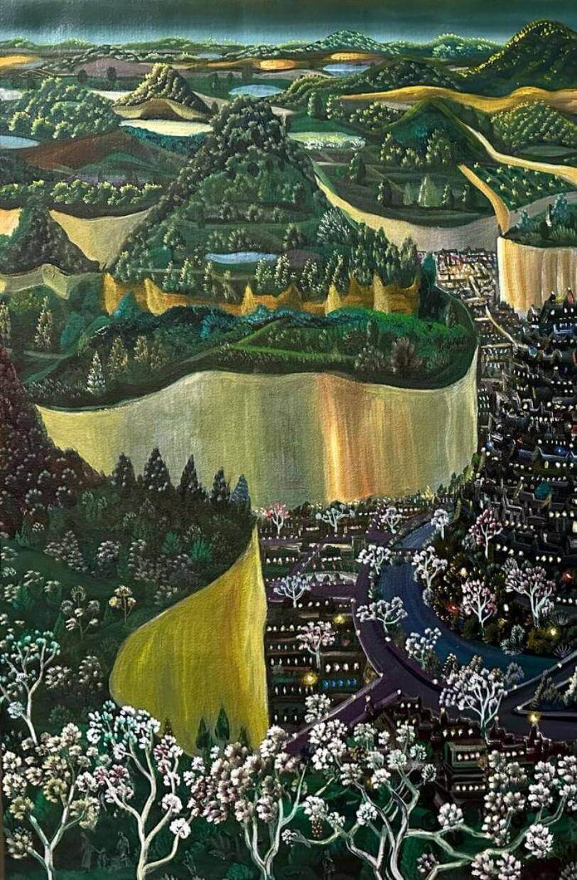 Om Soorya Luminous Twilight-2 Acrylic on Canvas H 32 x W 36 inches 2025