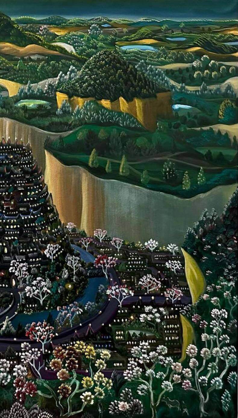 Om Soorya Luminous Twilight-2 Acrylic on Canvas H 32 x W 36 inches 2025