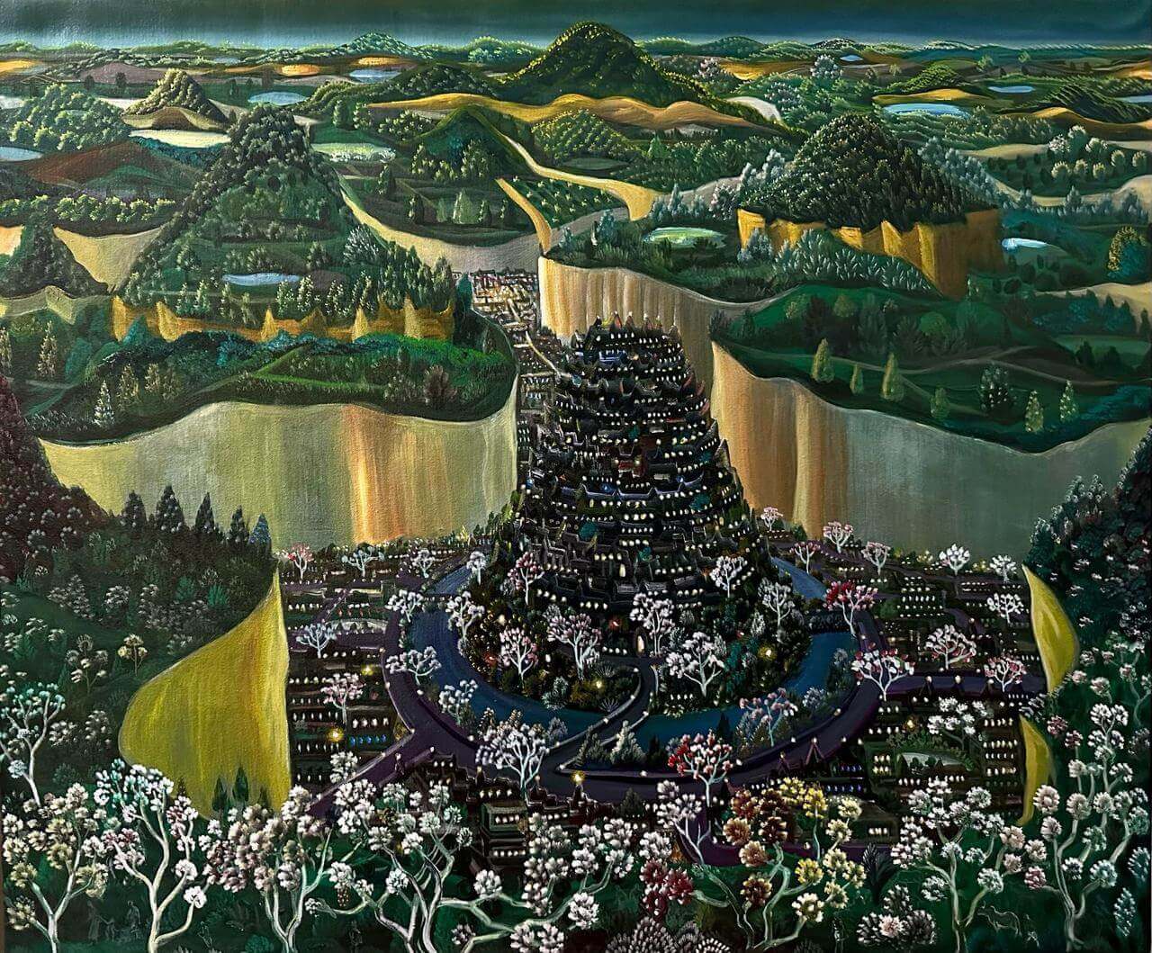 Om Soorya Luminous Twilight-2 Acrylic on Canvas H 32 x W 36 inches 2025