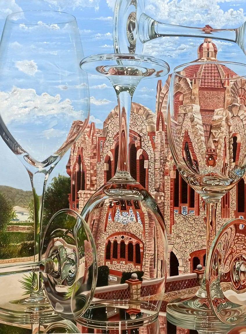 Tauseef Khan Novelda Castle Reflection Oil on Canvas H 36 x W 48 inches 2024 (1)