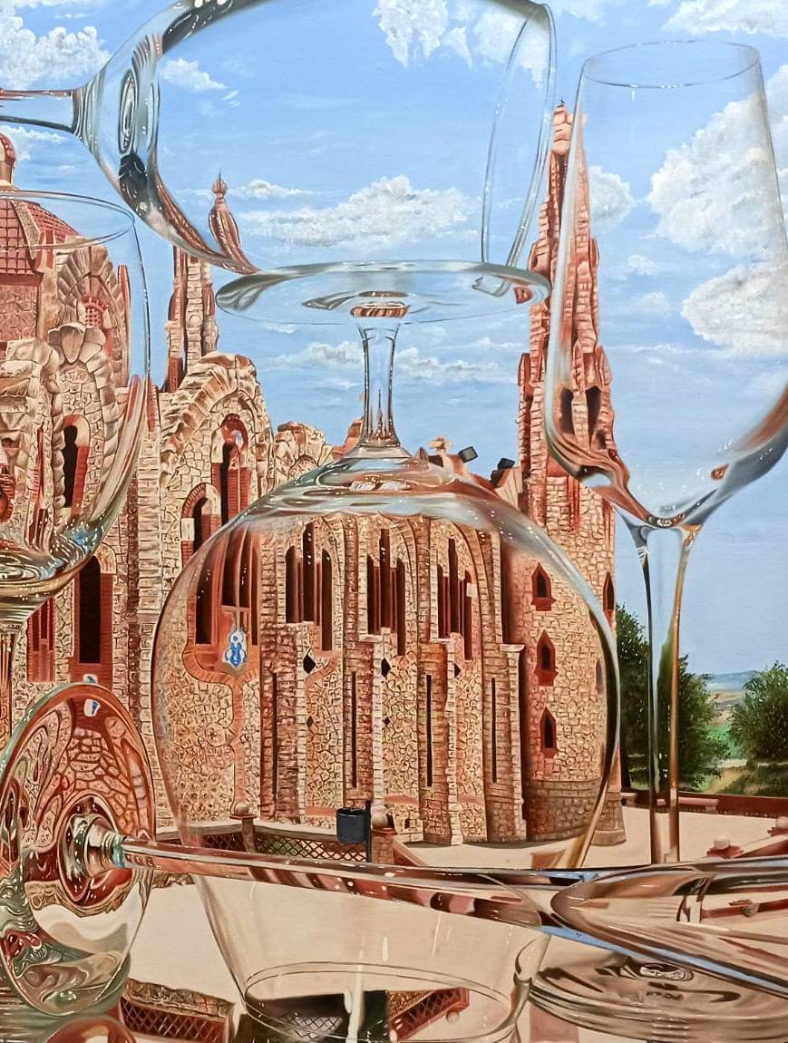 Tauseef Khan Novelda Castle Reflection Oil on Canvas H 36 x W 48 inches 2024 (2)