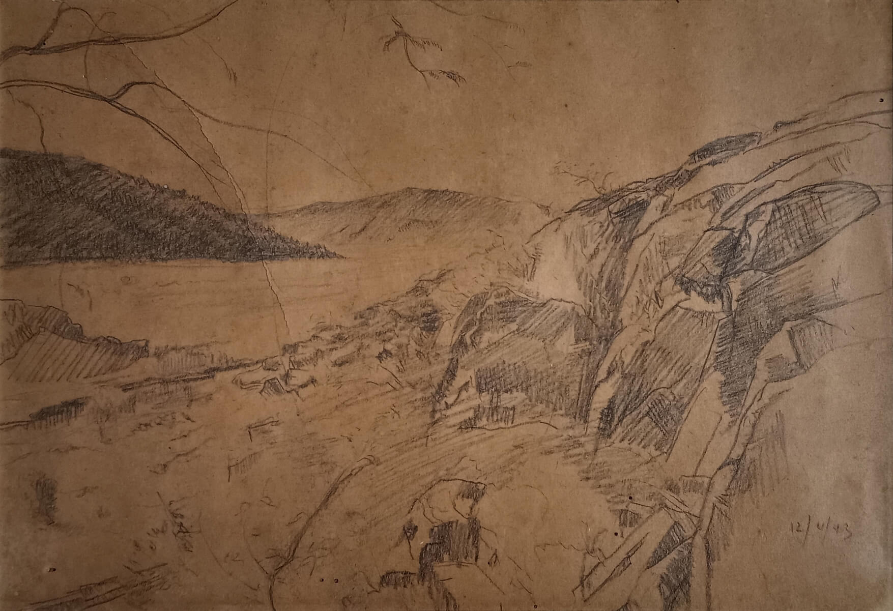 Atul Bose Rajgir-1 Charcoal on Paper 7 x 10 inches 1943